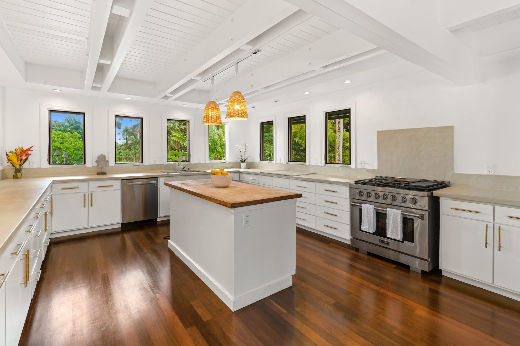 Chef's kitchen with range and island
