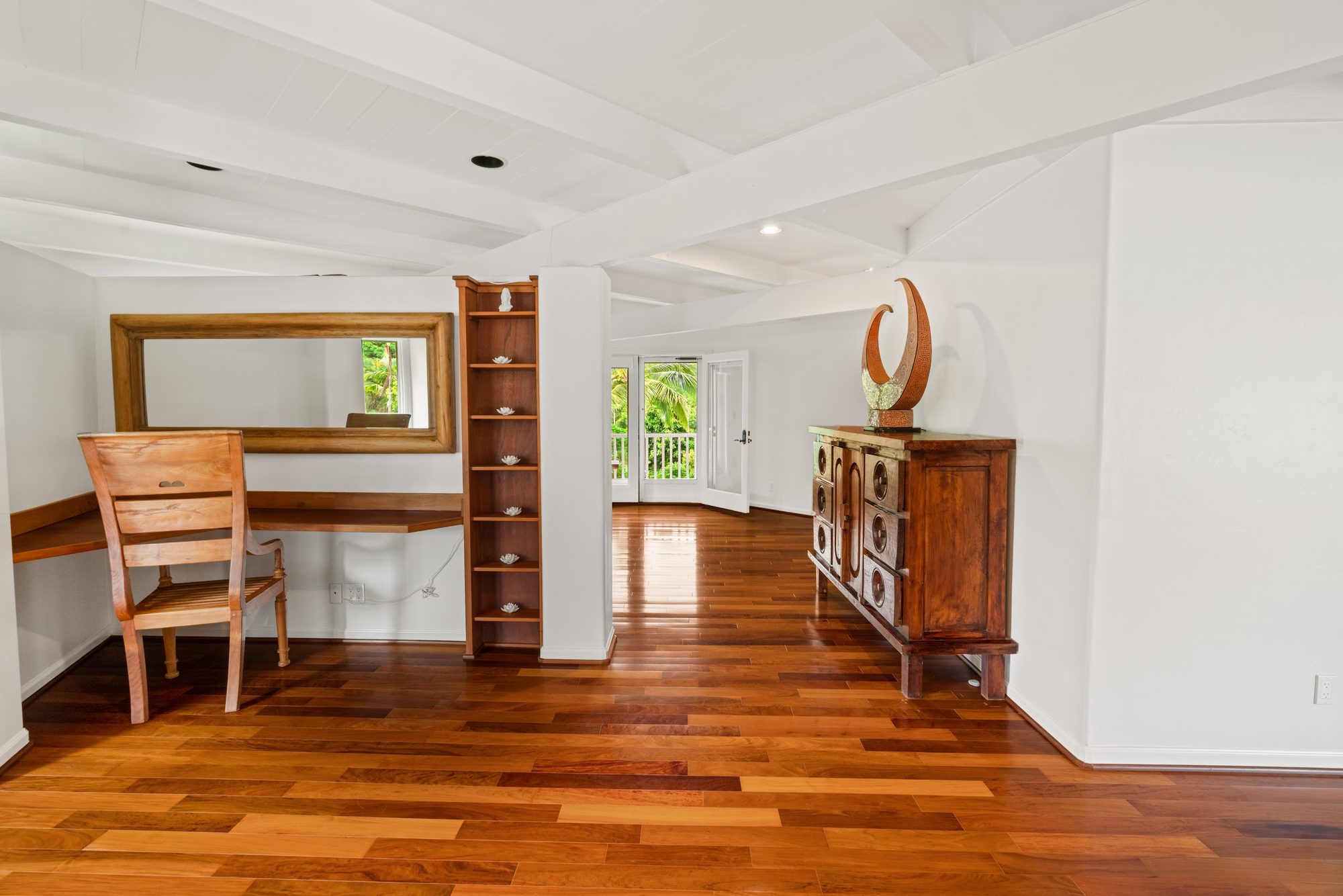 Bedroom writing desk and carved cabinet